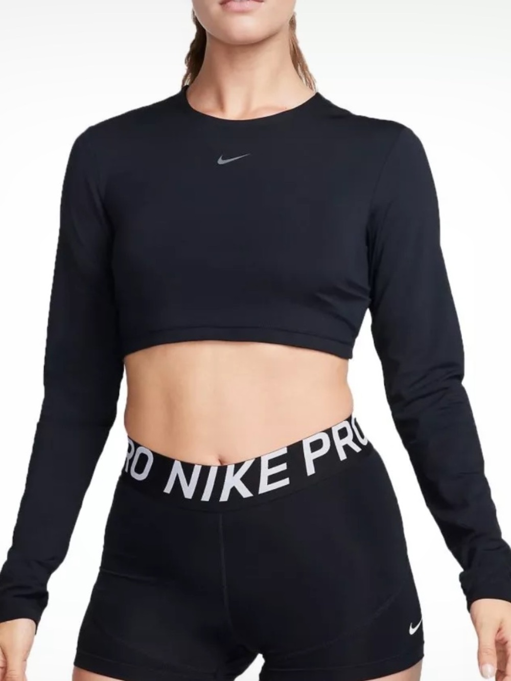 Nike Pro Black Long-Sleeve Performance Crop Top with Swoosh